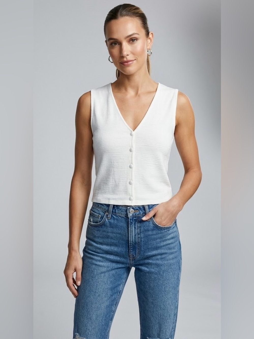 NWT rag & bone The Knit Button Up Tank Top in Chalk -M-MSRP $168